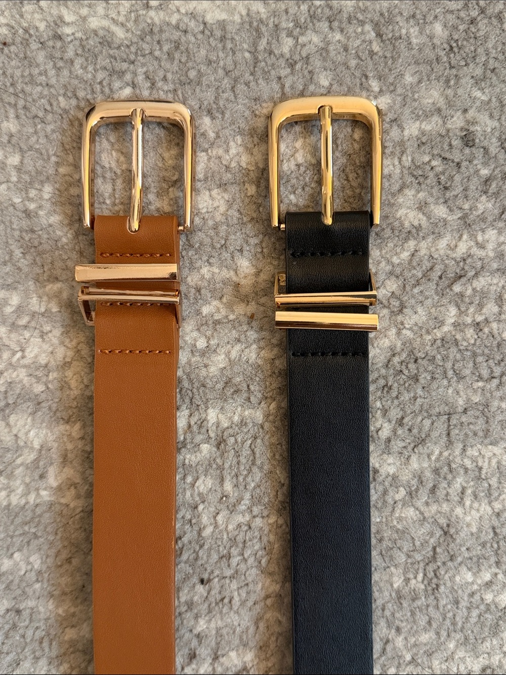 Women's Classic Leather Belt Duo – Black & Brown with Gold Buckles